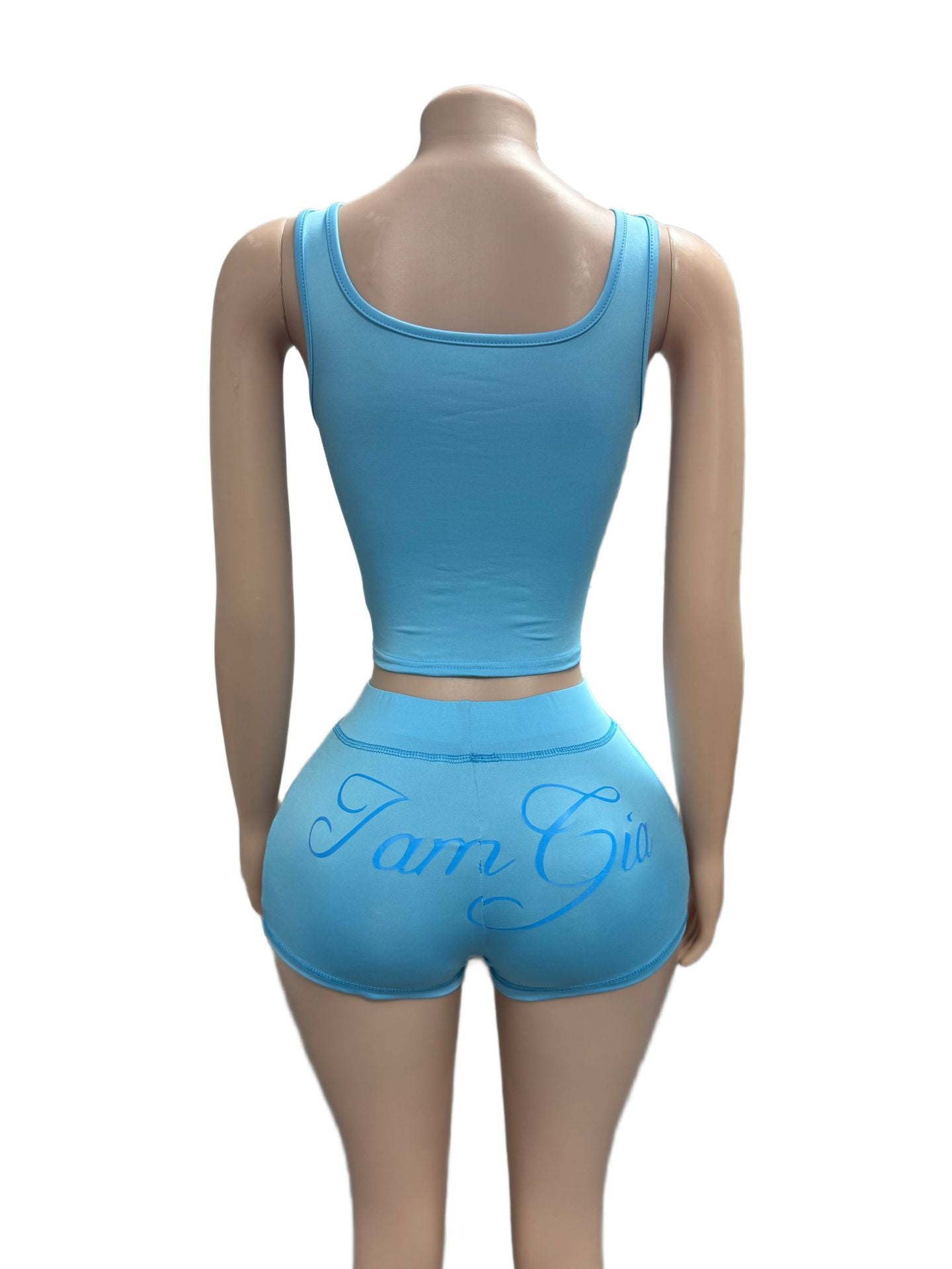 I.AM.GIA Contrast Piping Letter Print Square Neck Tank Short 2 Piece Set