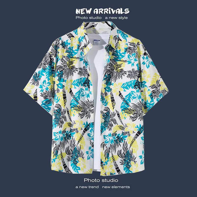 Mens Vintage Tropical Hawaiian Floral Loose Short Sleeve Beach Shirt