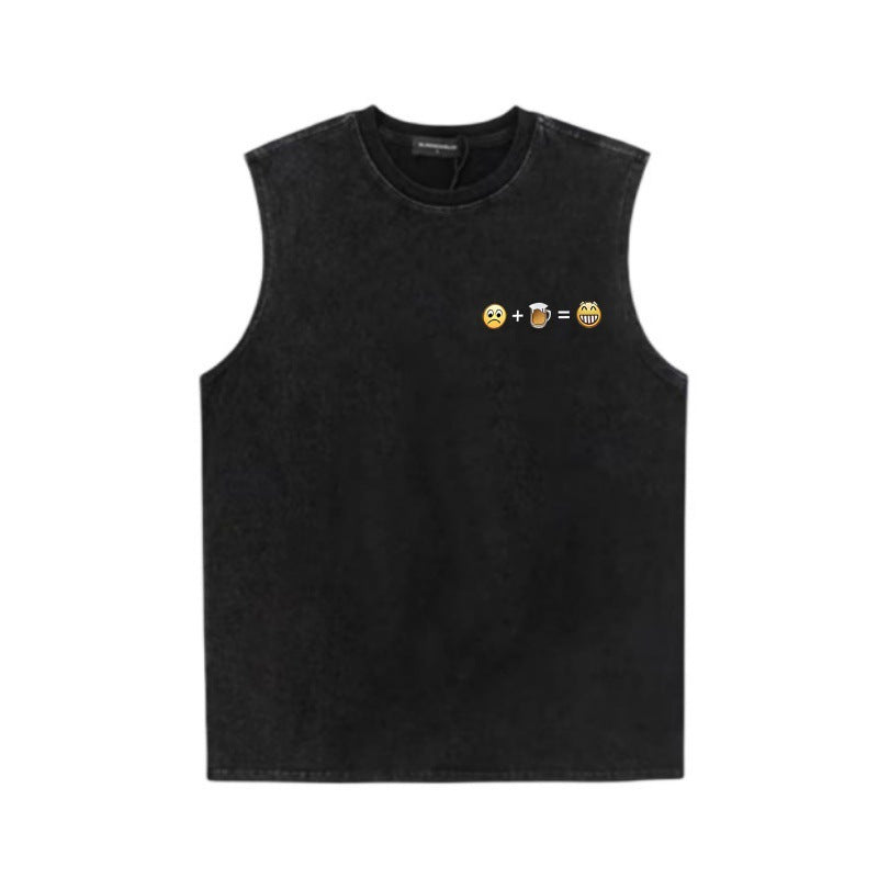 Vintage Washed Cotton Tank Men Graphic Print Loose Sleeveless Vest