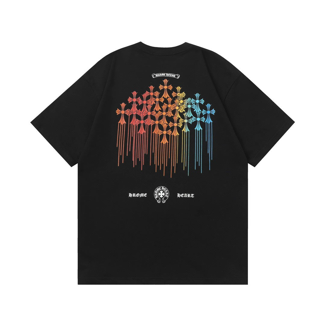 Chrome Hearts Color Sanskrit Cross Print Short Tee Unisex Y2K
