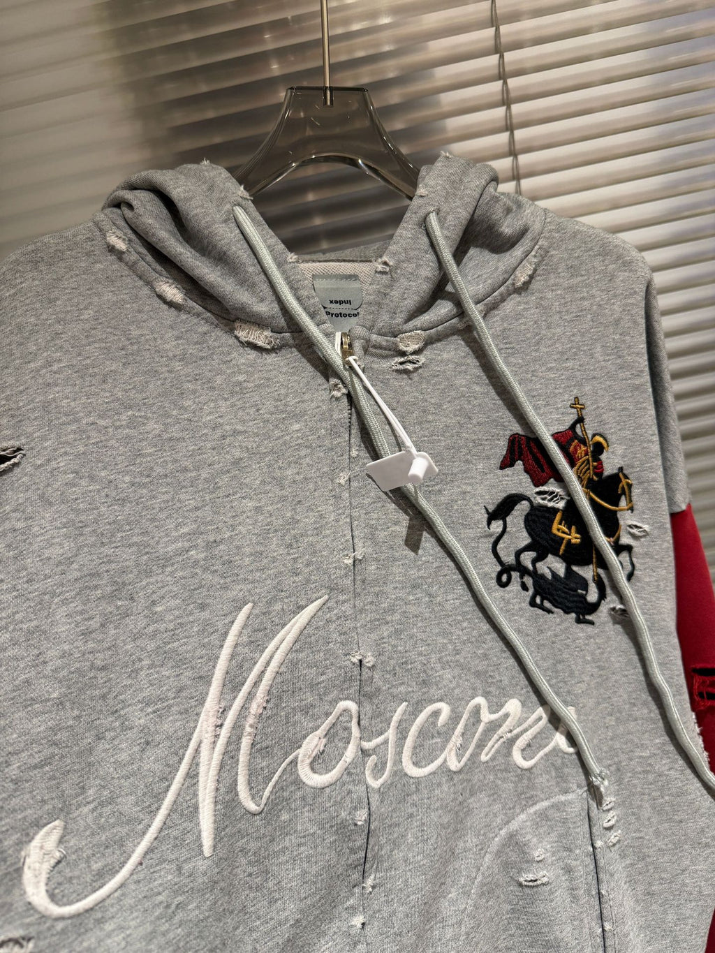 Protocol Index Russia Horse Embroidery Colorblock Zip Up Hoodie Unisex