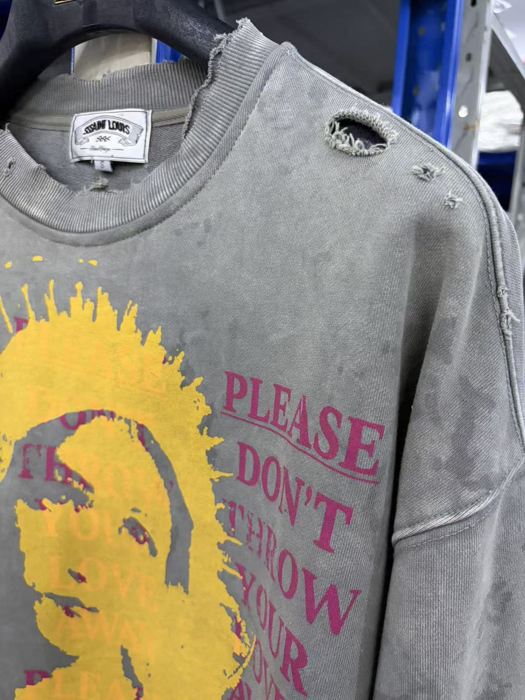 SSSAINT LOUIS Saint Graphic Distressed Washed Crewneck Sweatshirt