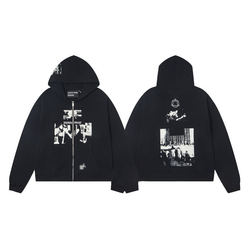 ERD Distressed Washed Vintage Full Zip Hoodie Jacket Unisex