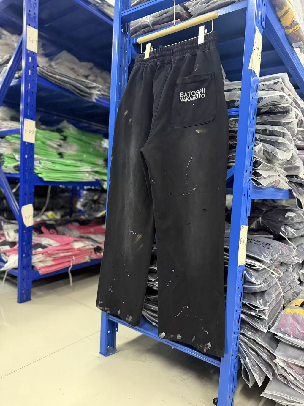 Satoshi Nakamoto Washed Distressed Splash Paint Wide Leg Sweatpants