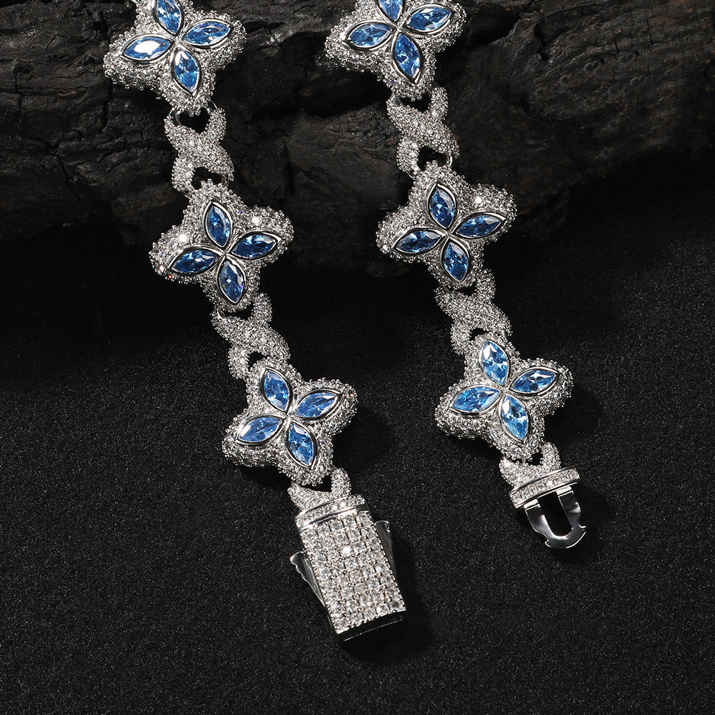 Iced Out Four Leaf Clover 5A Color Zircon Hip Hop Bracelet For