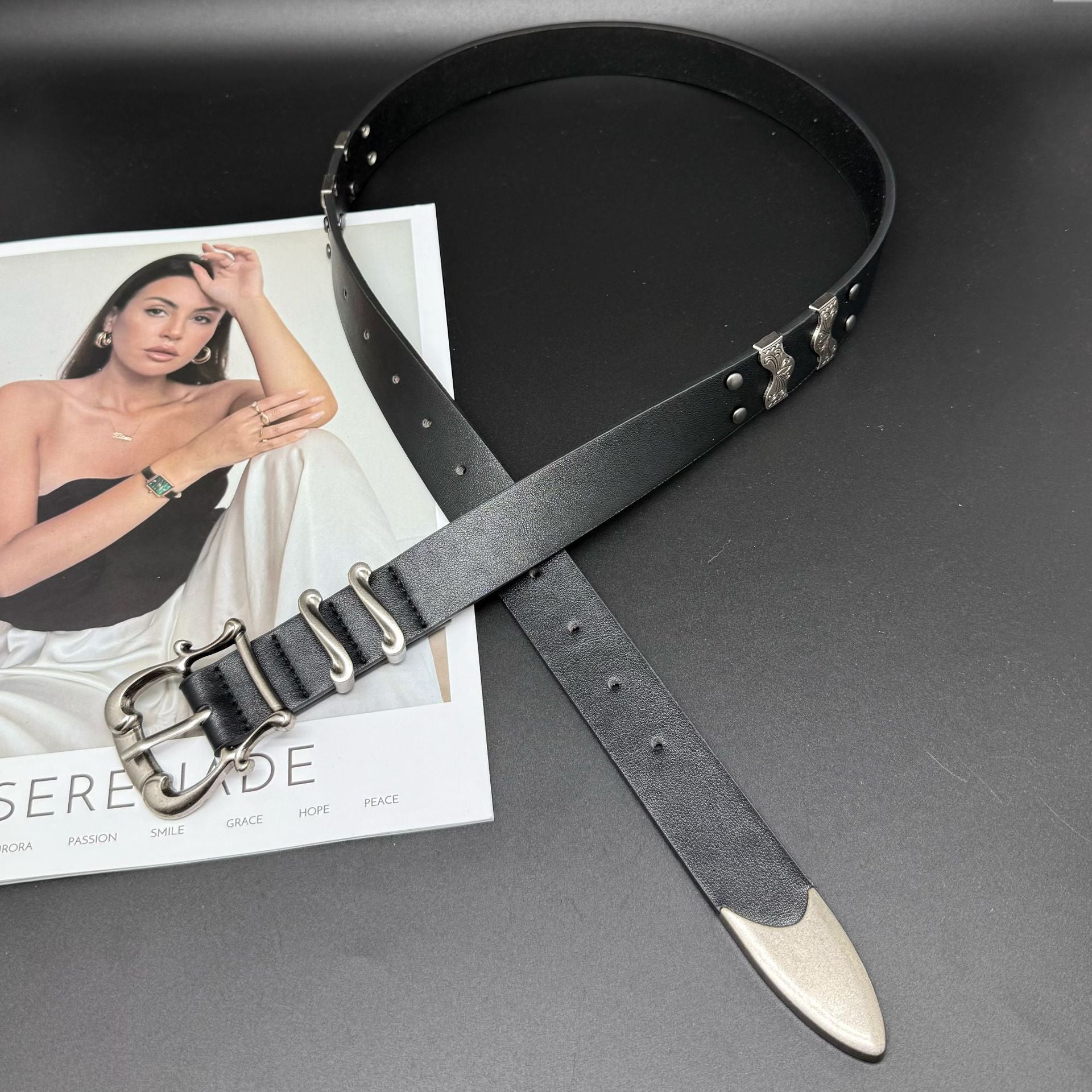 Iris Floral Kendo Western Style Leather Belt Unisex Streetwear