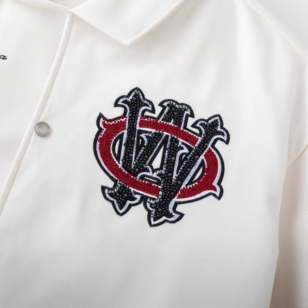Off White Mobile Letter Embroidery Varsity Baseball Jacket Unisex