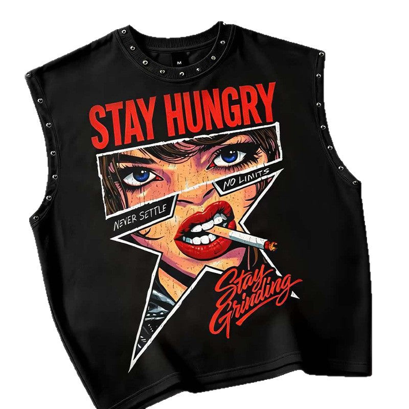 Number Graphic Rivet Sleeveless Loose Vest Top Women