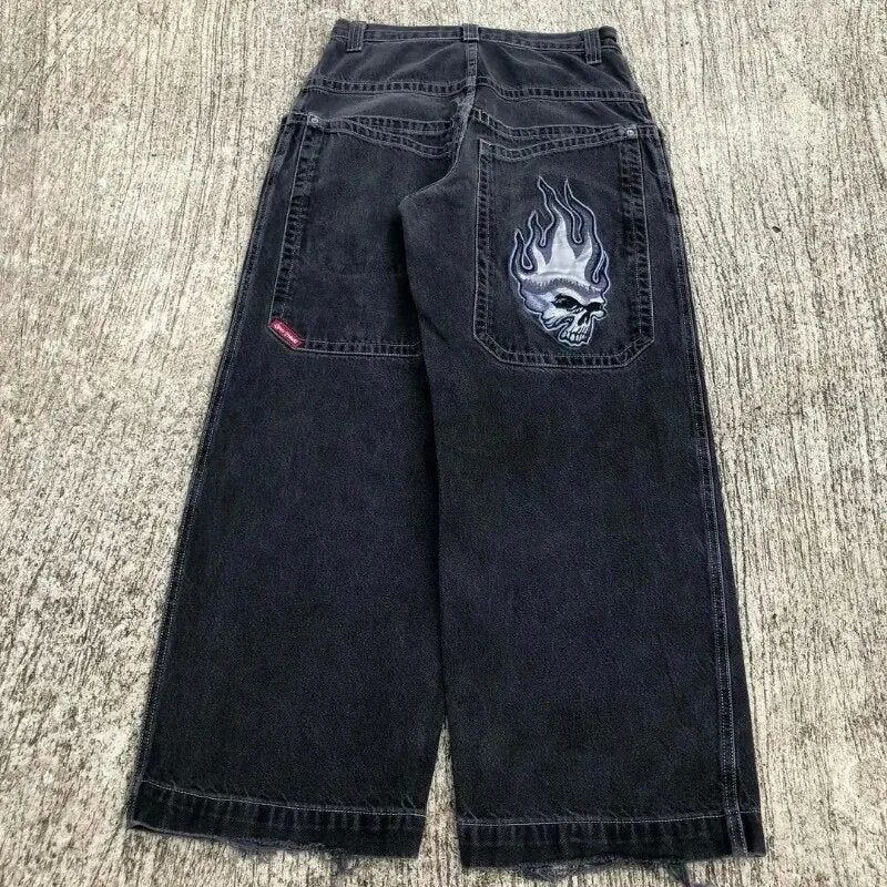 JNCO Style Y2K Bestickte Baggy Wide Leg Denim Jeans Unisex Streetwear Hose