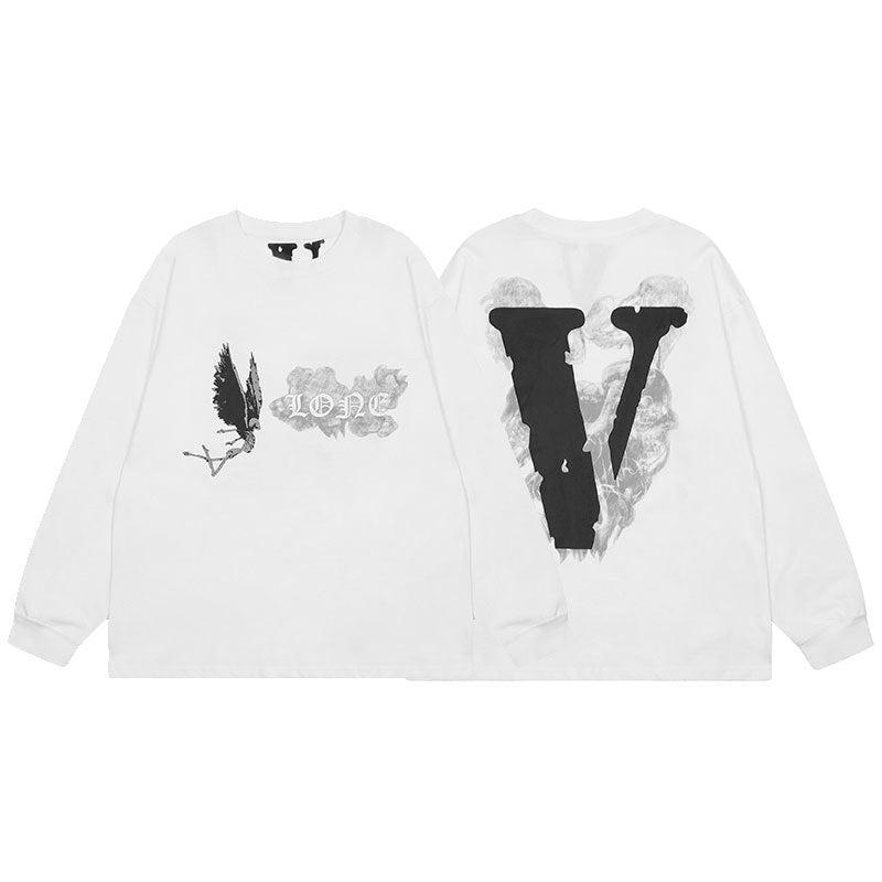 VLONE Big V Graphic Long Sleeve Tee Streetwear Cotton Oversized Shirt