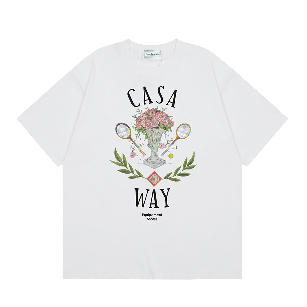 2026 New Casablanca Logo Print Loose Fit Unisex Short Sleeve T-Shirt