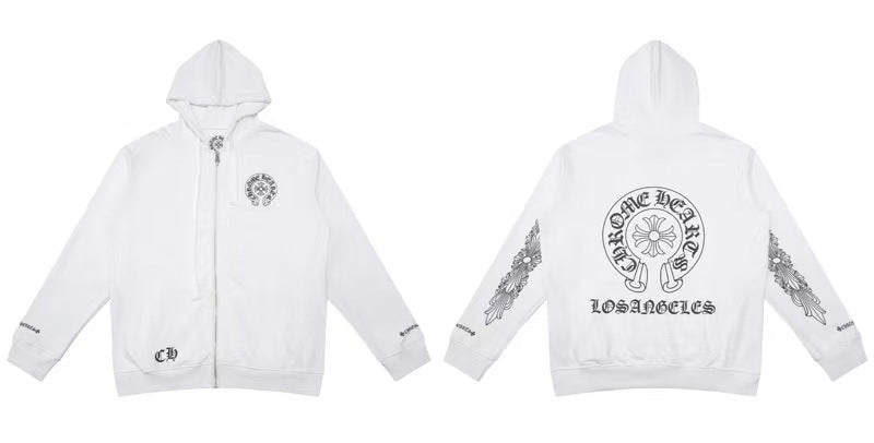 Chrome Hearts Horseshoe Cross Zip Hoodie Floral Sleeve Street Jacket