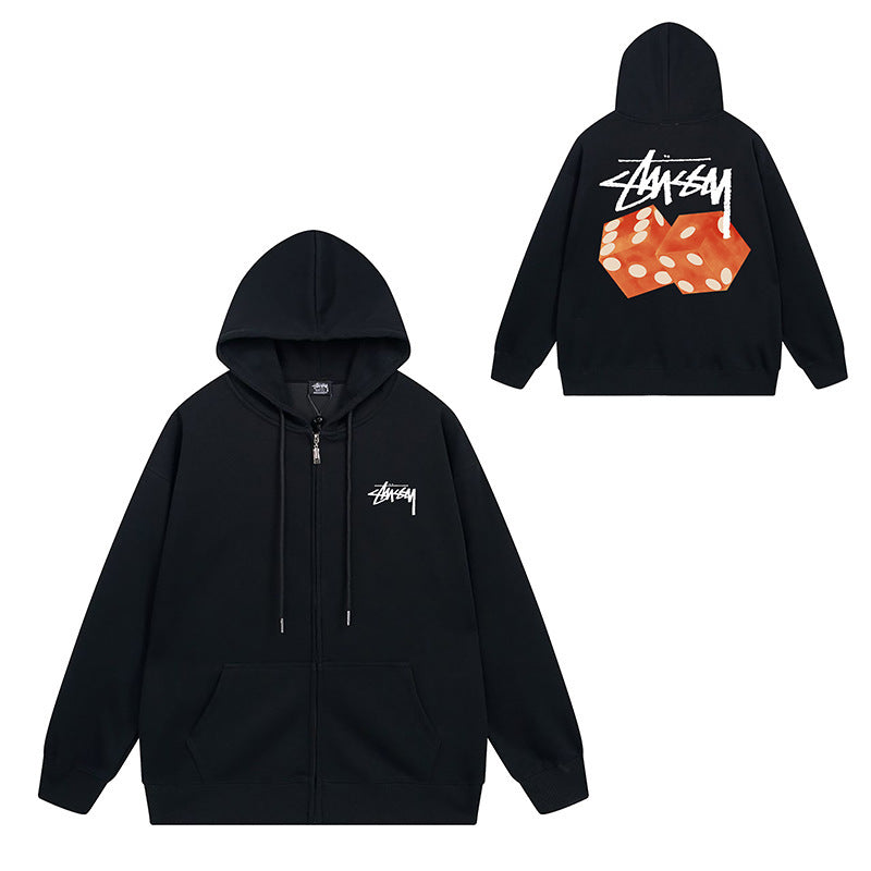 Stussy Graphic Zip Up Hoodie Letter Streetwear Casual Pullover Jacket