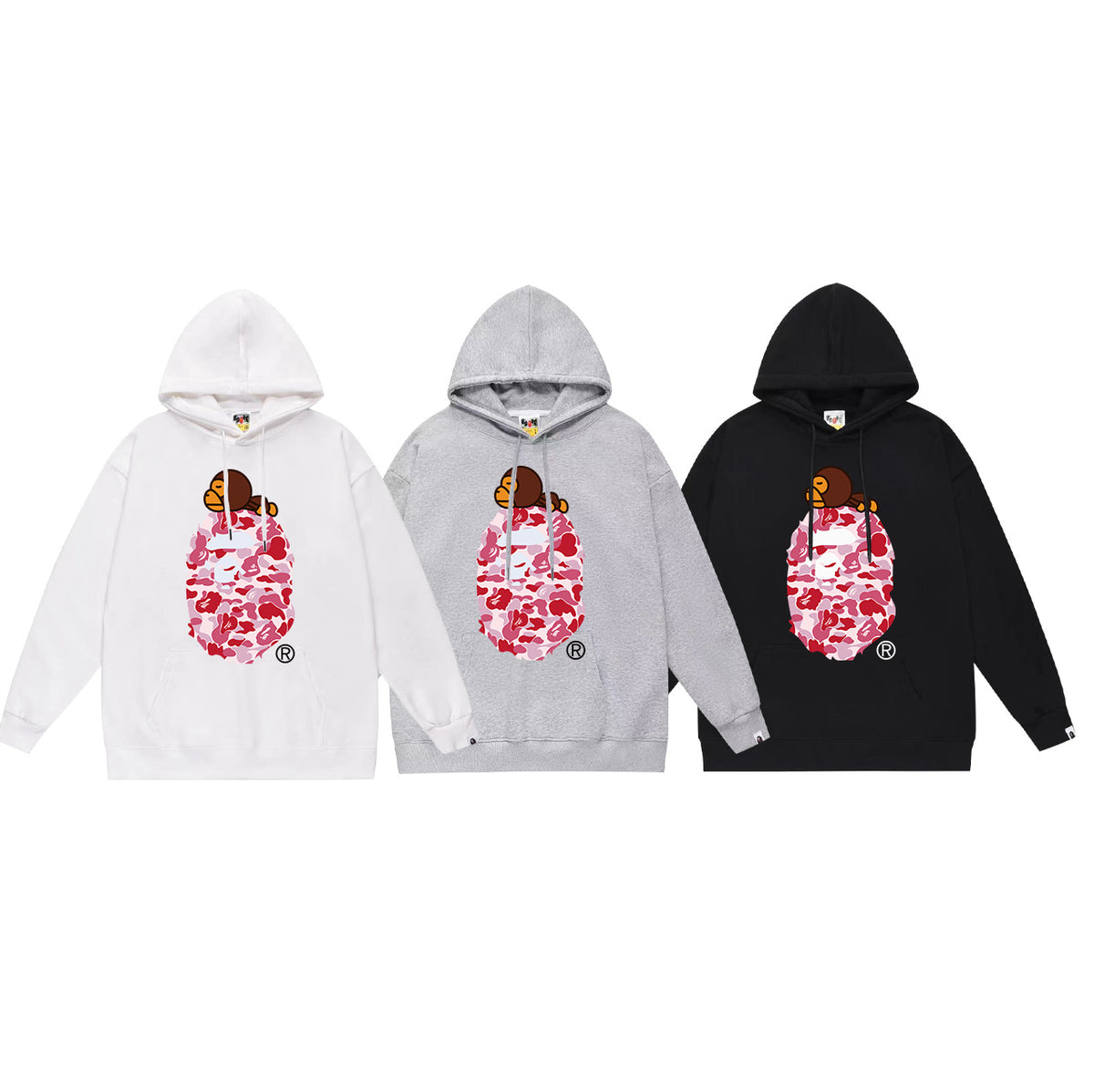 Bape Camo Ape Head Graphic Vintage Washed Oversized Hoodie Streetwear