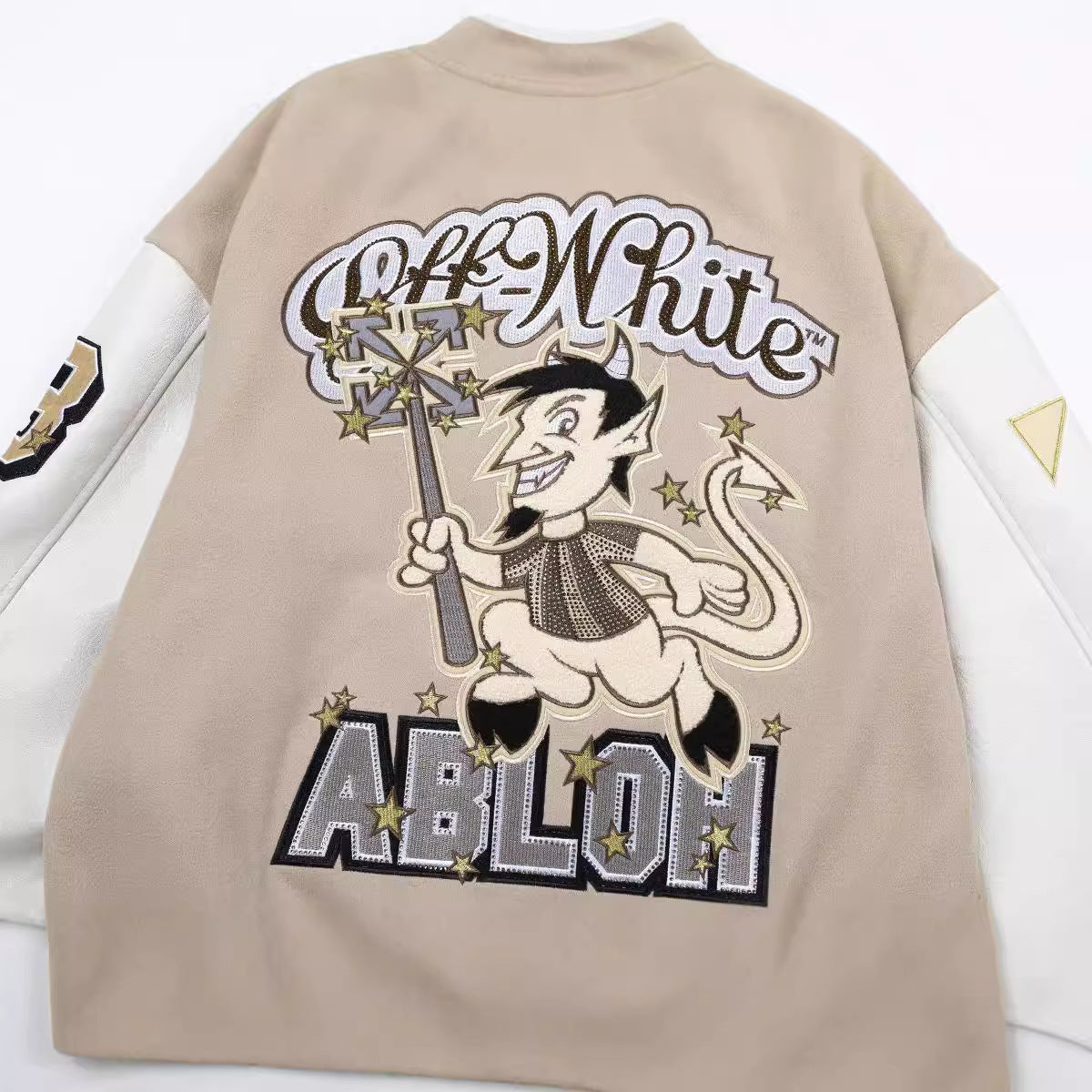 Off White Badge Embroidery Varsity Jacket Unisex