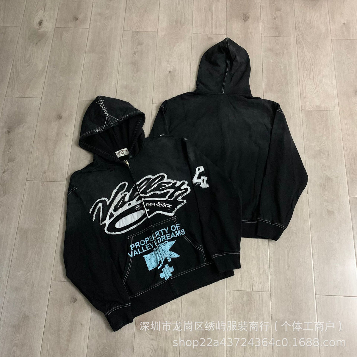 Valley Dreams Graphic Zip Up Hoodie Rhinestone Vintage Street Jacket