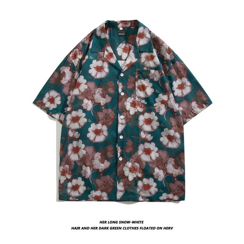 Unisex Vintage Camp Collar Tropical Floral Loose Beach Vacation Shirt 1301-1341