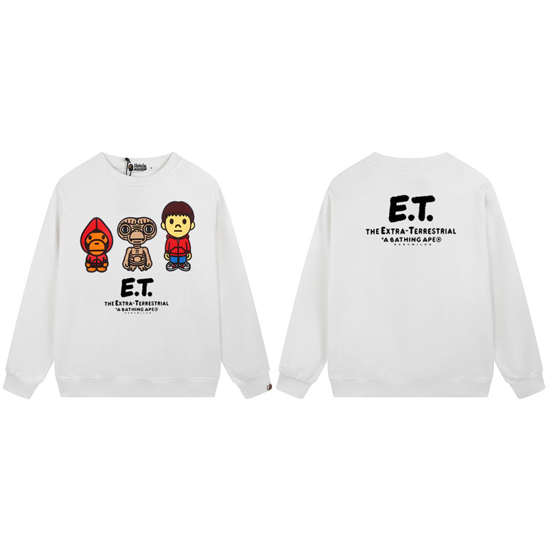 Bape Arch Letter Shark Ape Head Washed Oversized Crewneck Streetwear