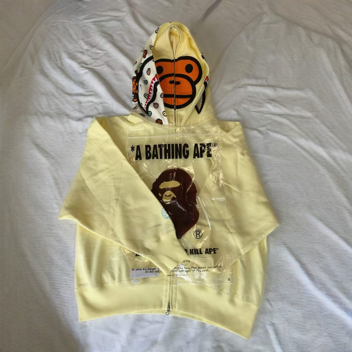 BAPE Baby Milo Shark Double-Hood Full-Zip Hoodie - Cream Yellow