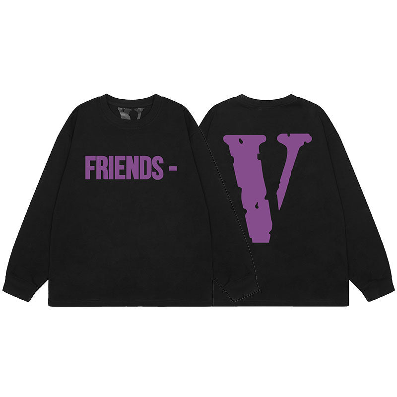 VLONE Big V Graphic Long Sleeve Tee Streetwear Cotton Oversized Shirt