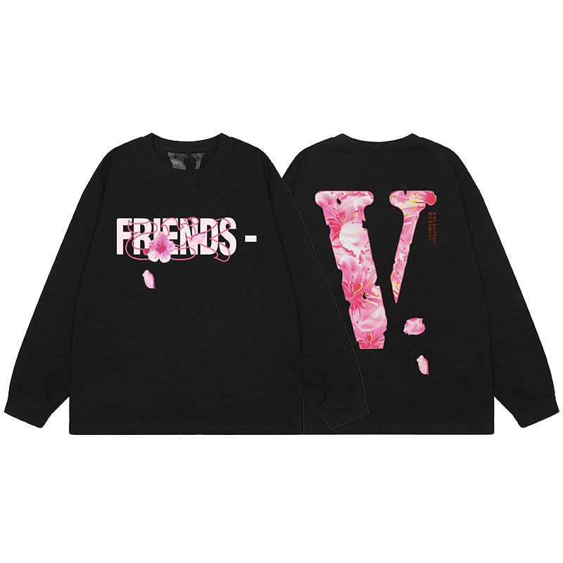 VLONE Big V Graphic Long Sleeve Tee Streetwear Cotton Oversized Shirt
