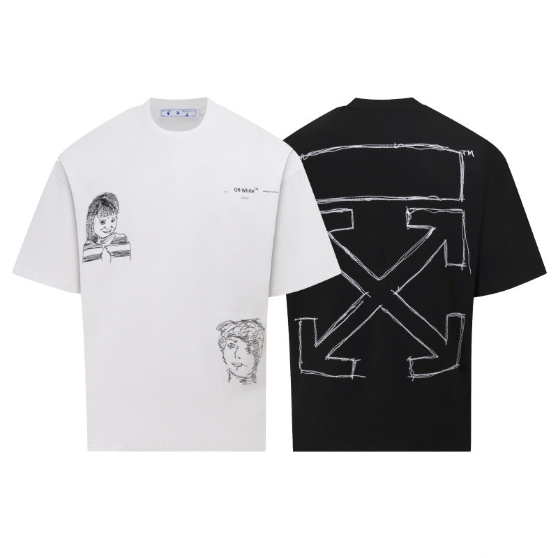 Off White Arrow Graphic Print Crew Neck Unisex T Shirt