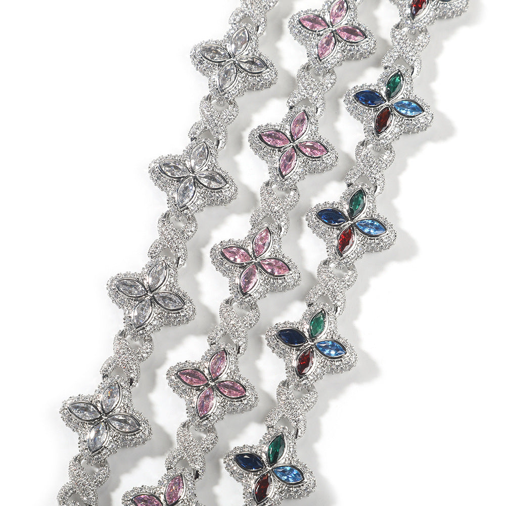 Iced Out Four Leaf Clover 5A Color Zircon Hip Hop Bracelet For
