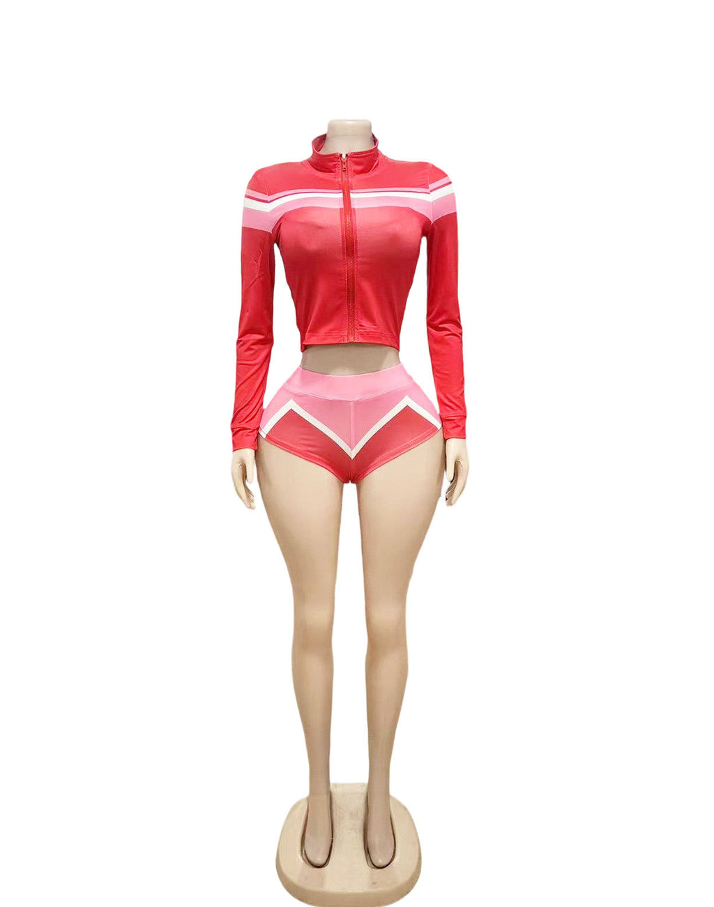 Y2K Color Block Zip Crop Jacket Bikini Short 3 Piece Set