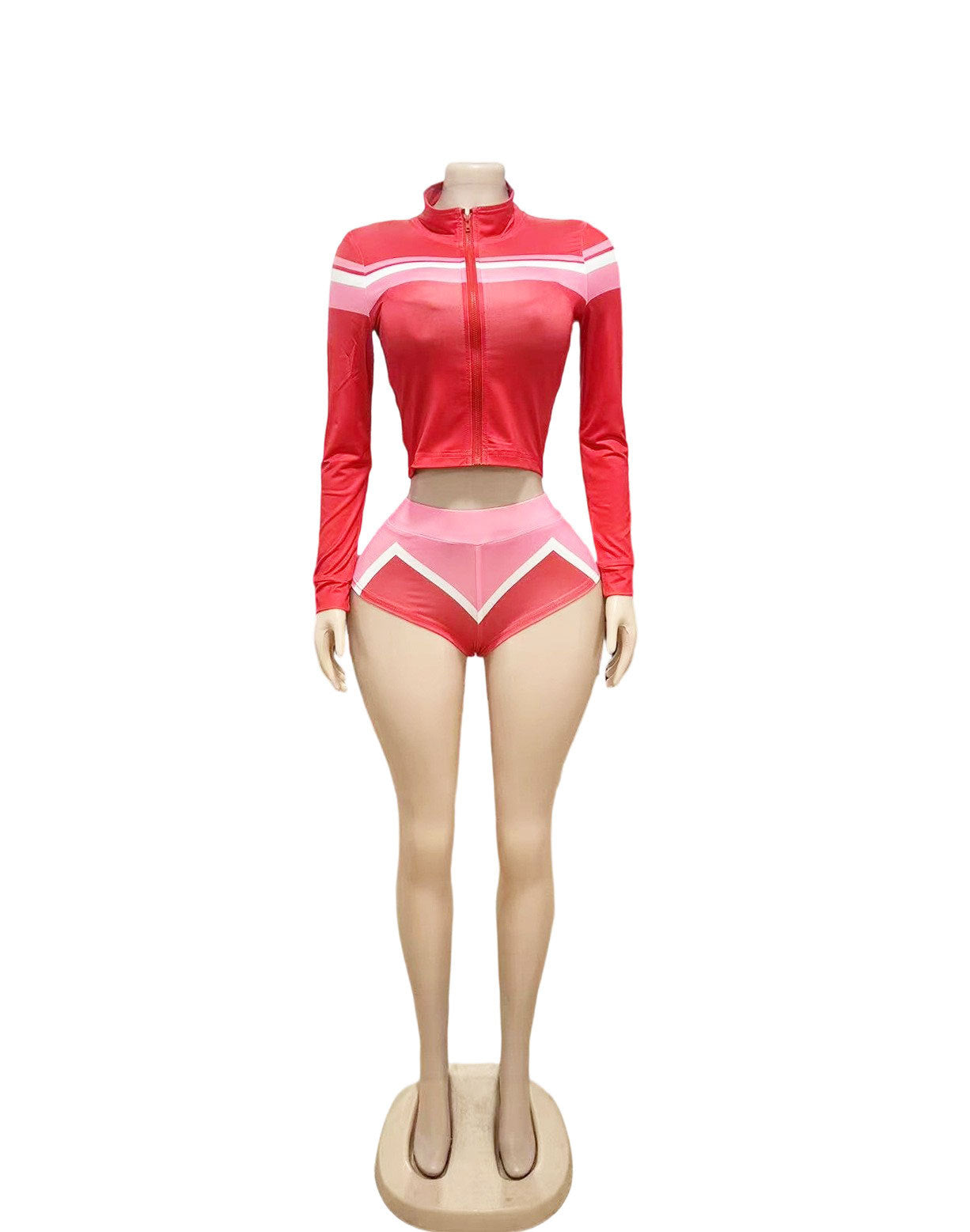 Y2K Color Block Zip Crop Jacket Bikini Short 3 Piece Set