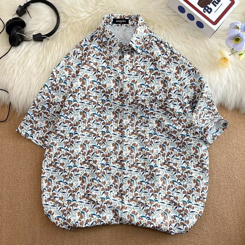 Mens Tropical Hawaiian Floral Loose Short Sleeve Summer Shirt 8002-8034