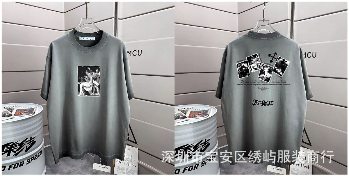 Off-White Washed Distressed Crew Neck Short Sleeve T Shirt Unisex