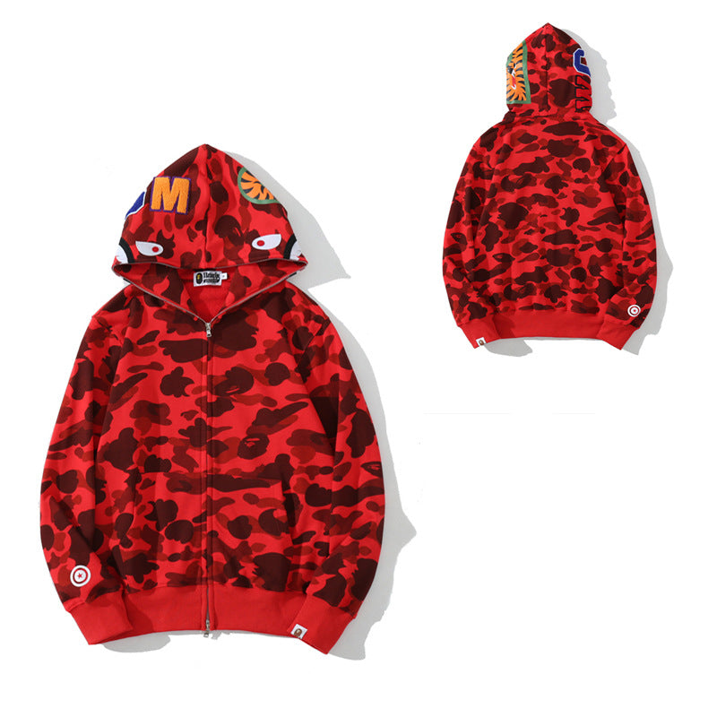 BAPE Shark Camo Print Full Zip Embroidery Streetwear Hoodie Unisex