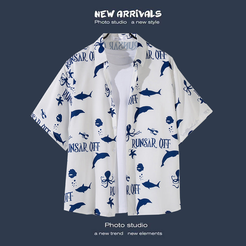 Mens Vintage Tropical Hawaiian Floral Loose Short Sleeve Beach Shirt