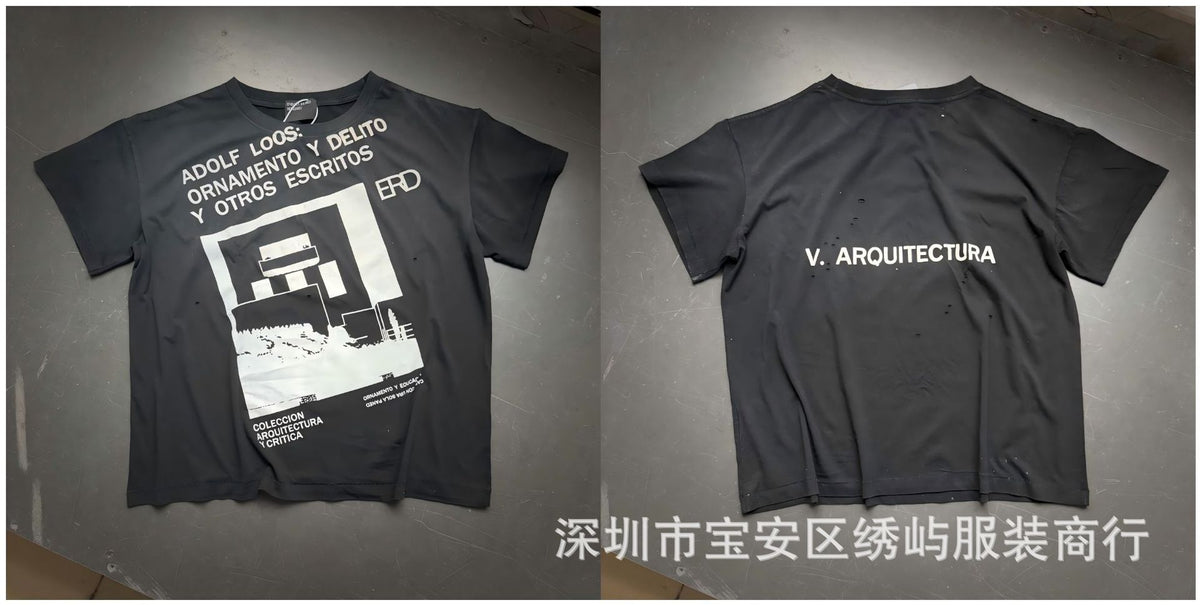 ERD Portrait Letter Print Crew Neck Short Sleeve T Shirt Unisex