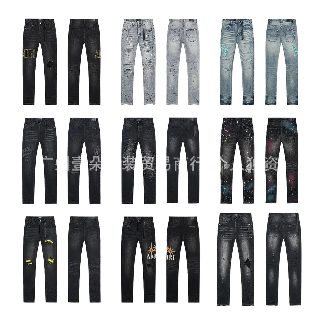 Amiri Washed Distressed Embroidered Slim Tapered Denim Jeans Unisex
