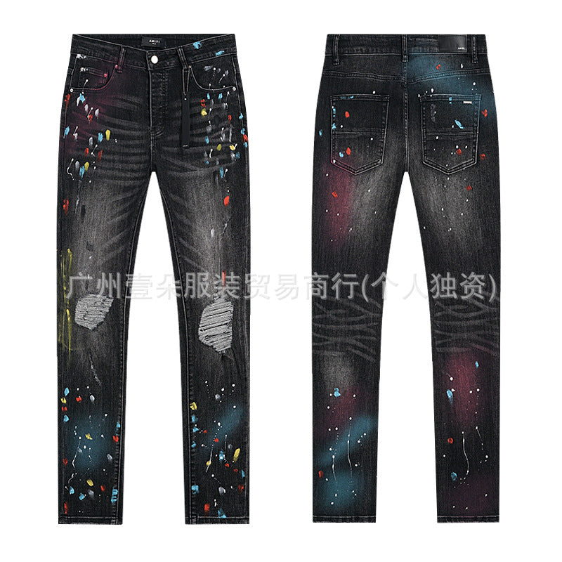 Amiri Washed Distressed Embroidered Slim Tapered Denim Jeans Unisex