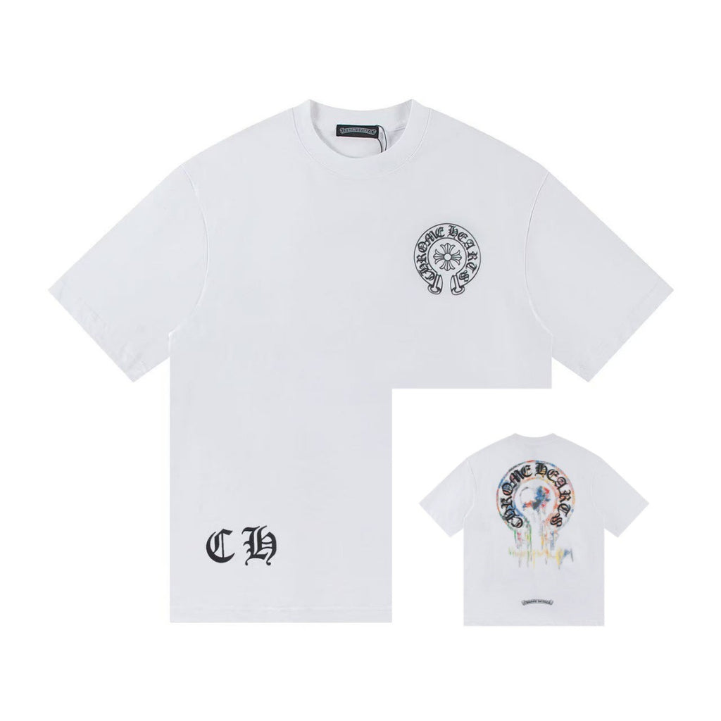 Chrome Hearts Color Sanskrit Cross Horseshoe Print Short Tee Unisex