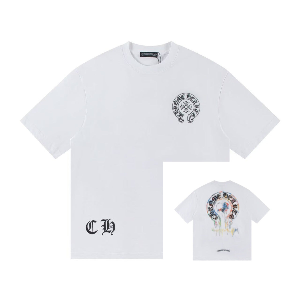 Chrome Hearts Color Sanskrit Cross Horseshoe Print Short Tee Unisex