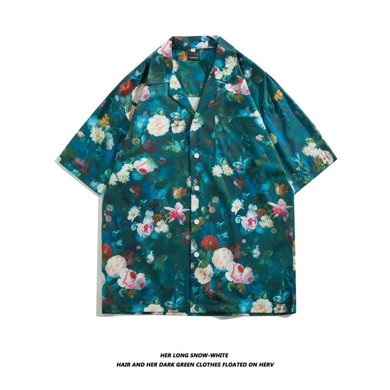 Unisex Vintage Camp Collar Tropical Floral Loose Beach Vacation Shirt 1301-1341