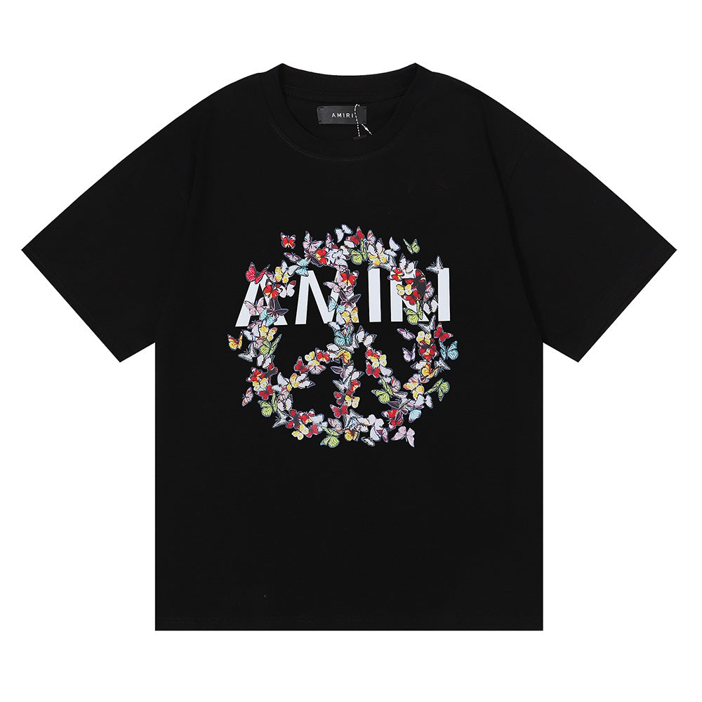 Amiri Rose Skull Letter Graphic Short Sleeve Tee Streetwear Unisex