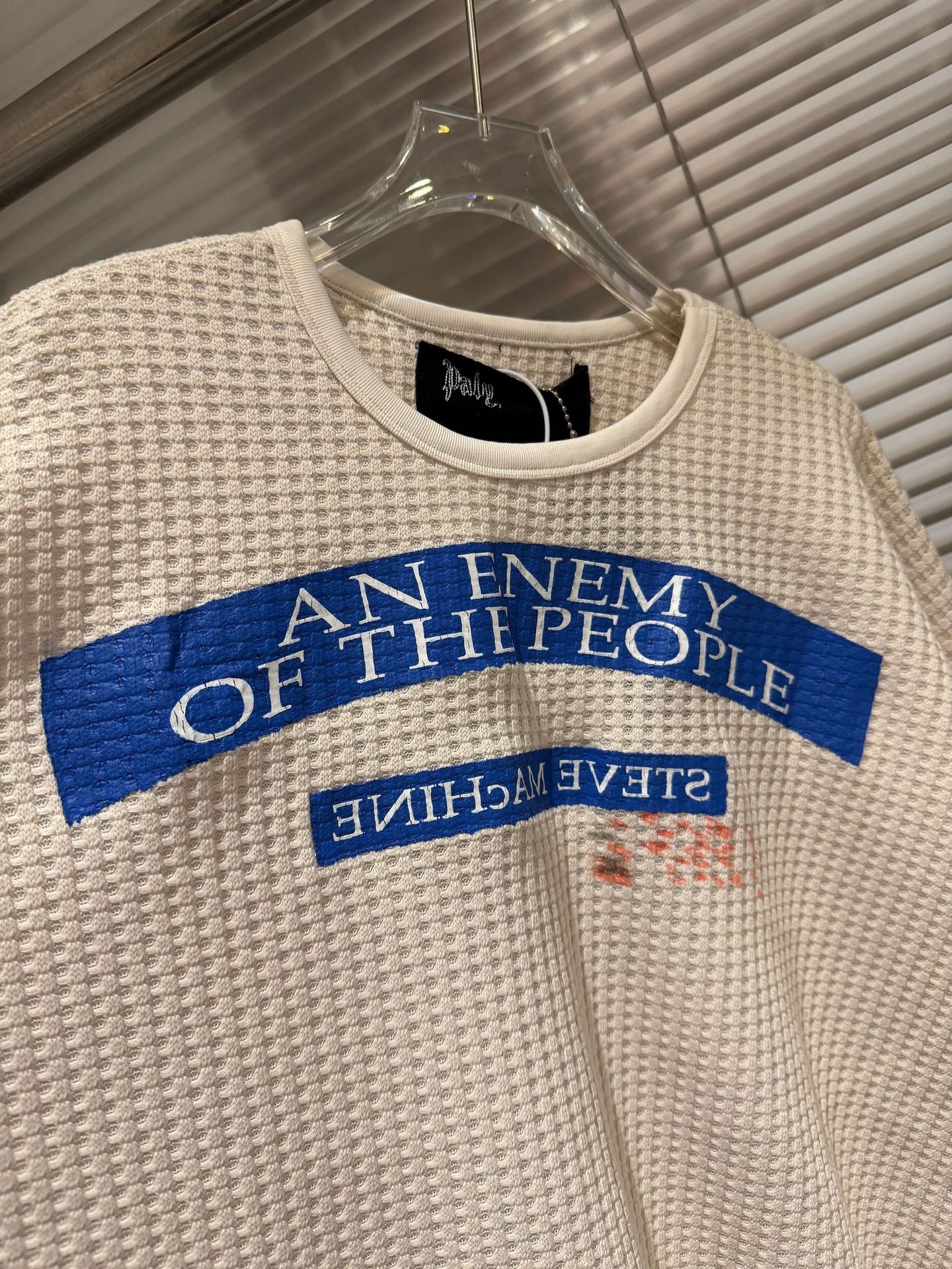 Waffle Knit Figure Letter Graphic Crew Neck Long Sleeve T Shirt