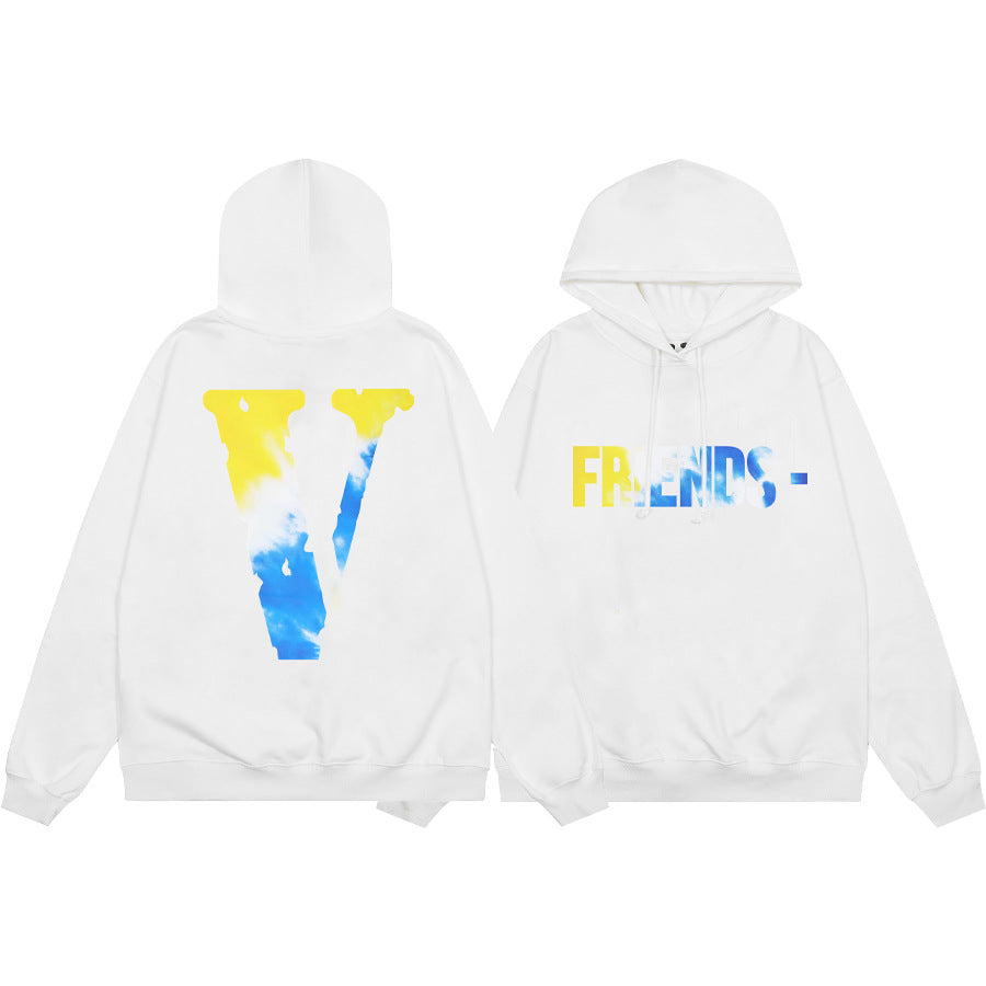 Vlone Multi Pattern Big V Graphic Oversized Hoodie Streetwear Unisex