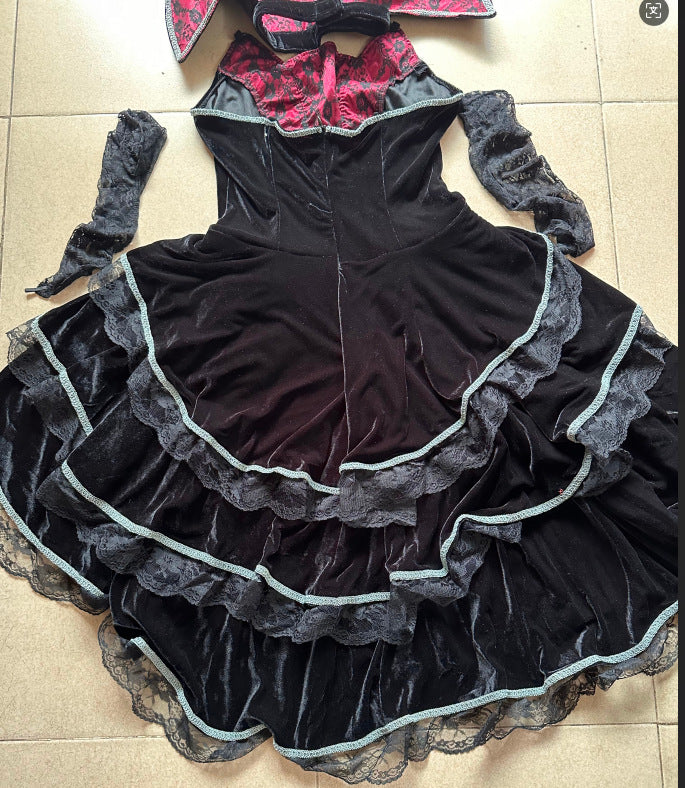 Halloween Women Gothic Vampire Witch Devil Cosplay Costume Party Dress Set
