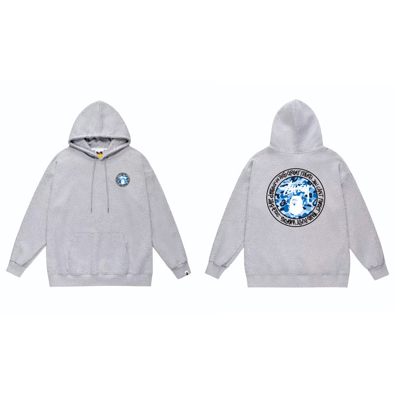 BAPE x Stussy Shark Graphic Hoodie Street Cotton Pullover Sweatshirt
