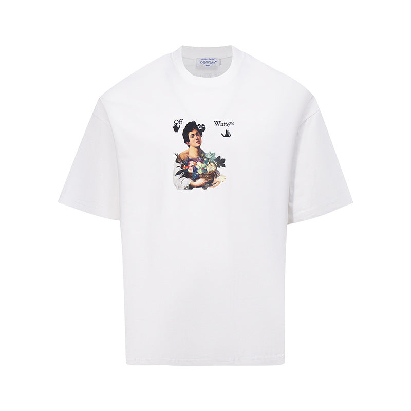 Tape Arrow Graphic Print Streetwear Crew Neck Short Sleeve T Shirt