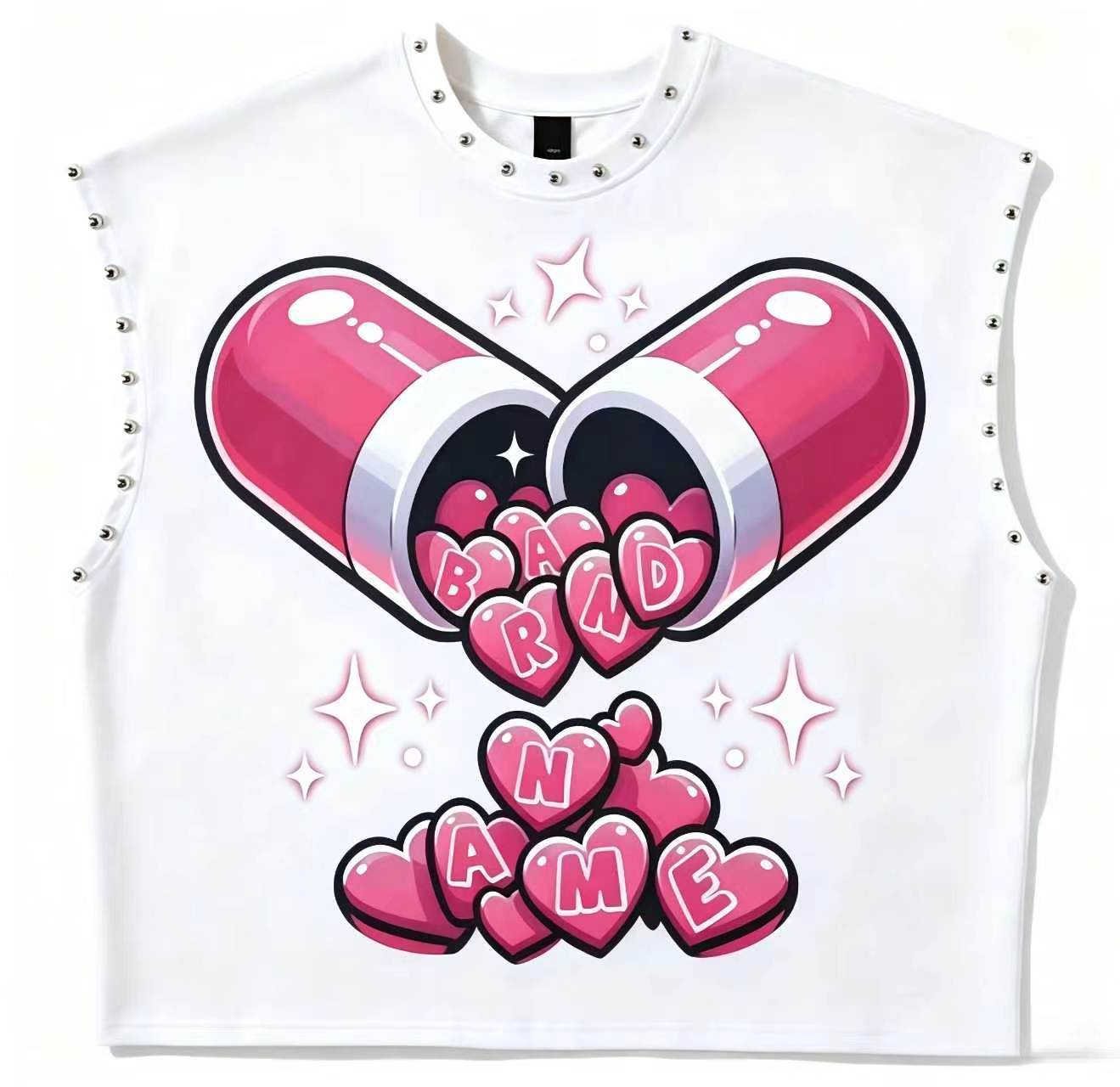 Vintage Multi Graphic Rivet Sleeveless Crop Tank Top