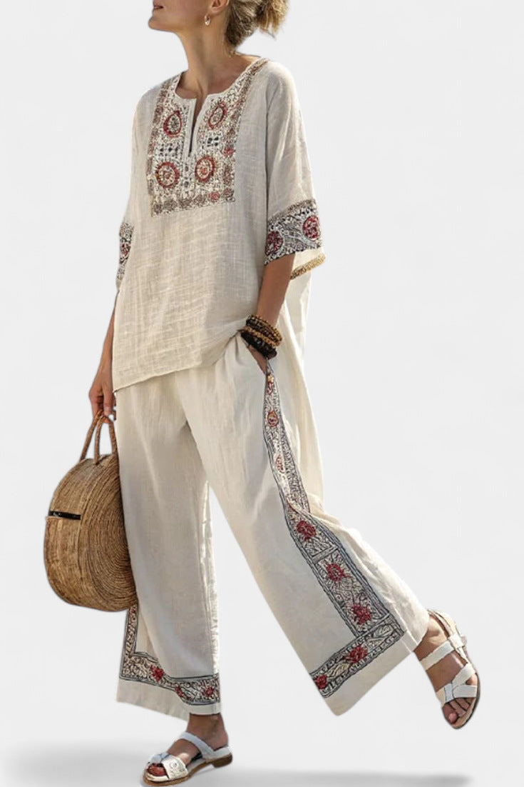 Women European Boho Striped Plus Size Loose Kaftan Beach Vacation Set