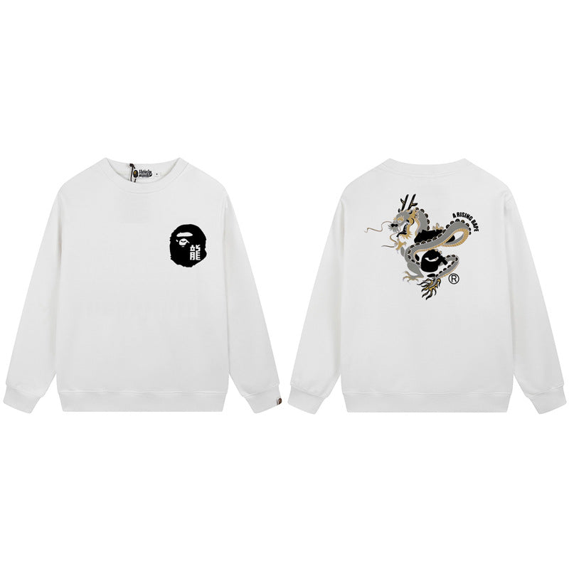 Bape Arch Letter Shark Ape Head Washed Oversized Crewneck Streetwear