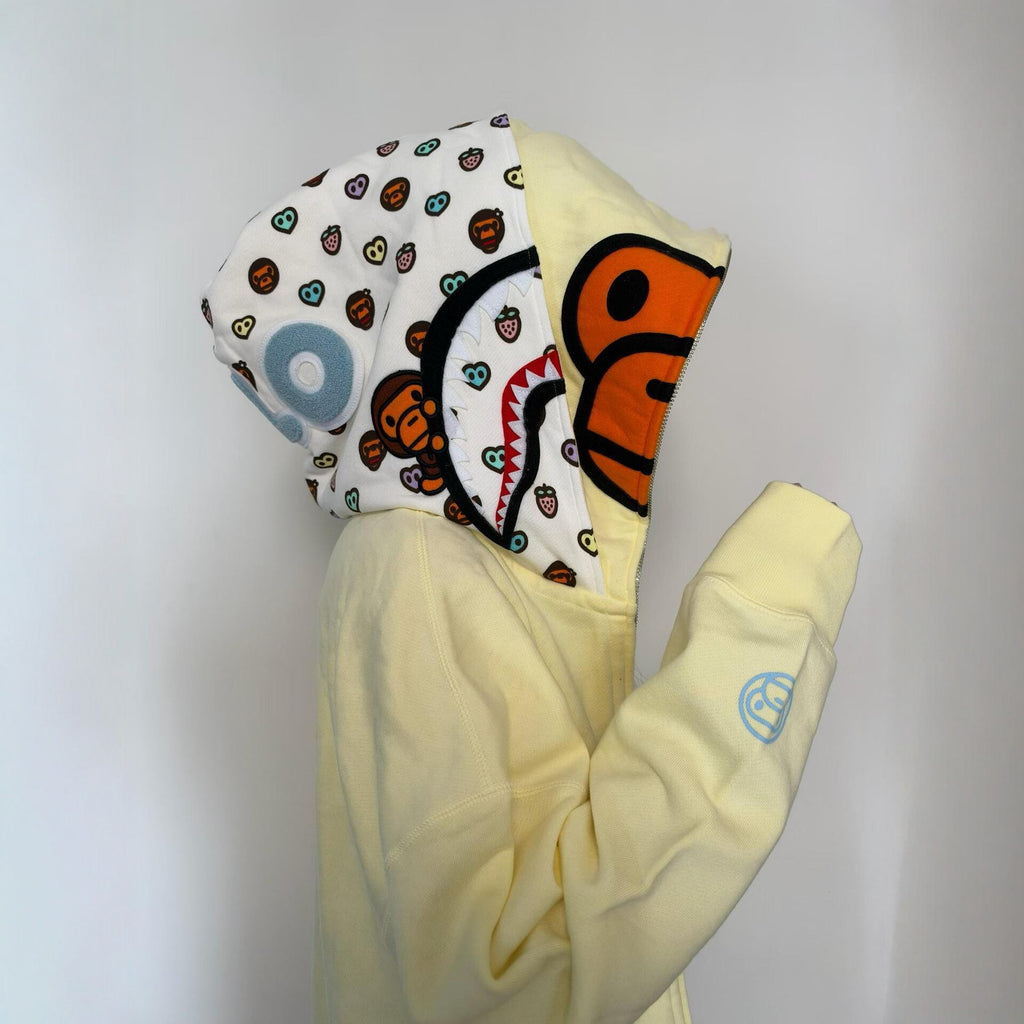 BAPE Baby Milo Shark Double-Hood Full-Zip Hoodie - Cream Yellow