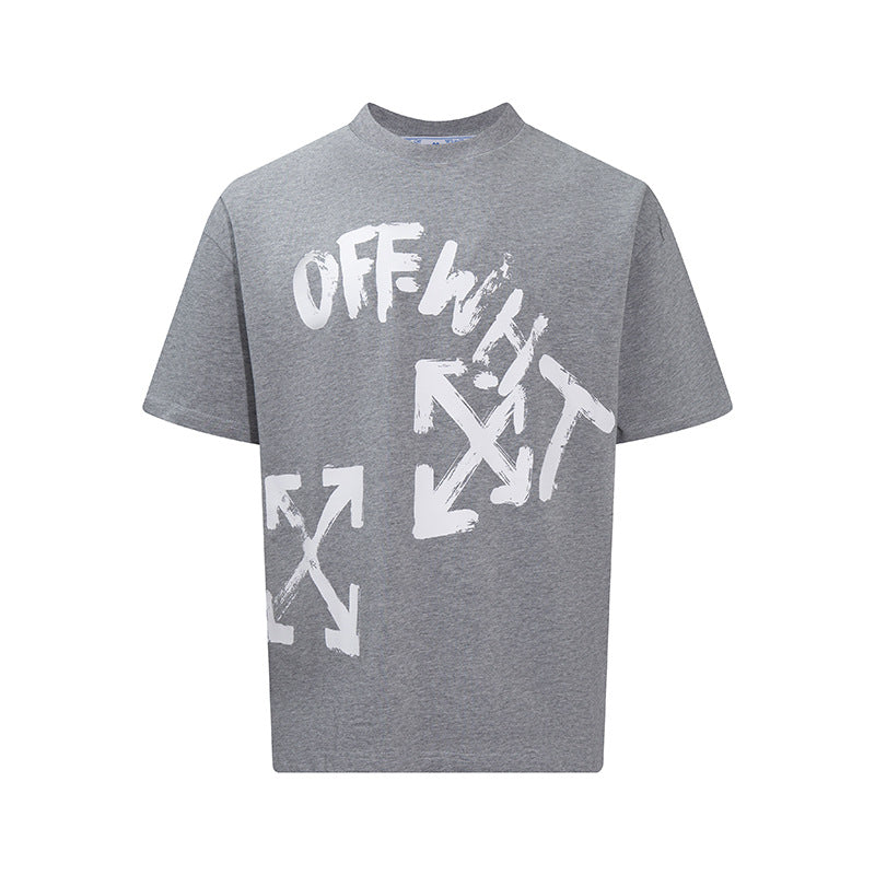 Tape Arrow Graphic Print Streetwear Crew Neck Short Sleeve T Shirt